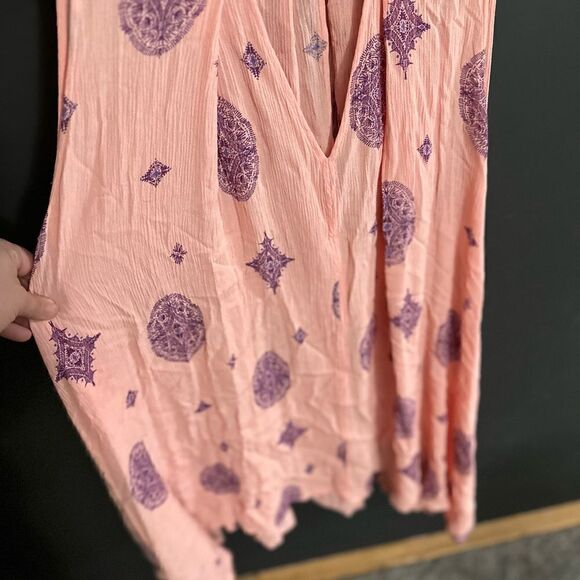Free People Tree Swing Tunic Dress Size M Pink Purple Medallion Rayon Sleeveless - Picture 8 of 9
